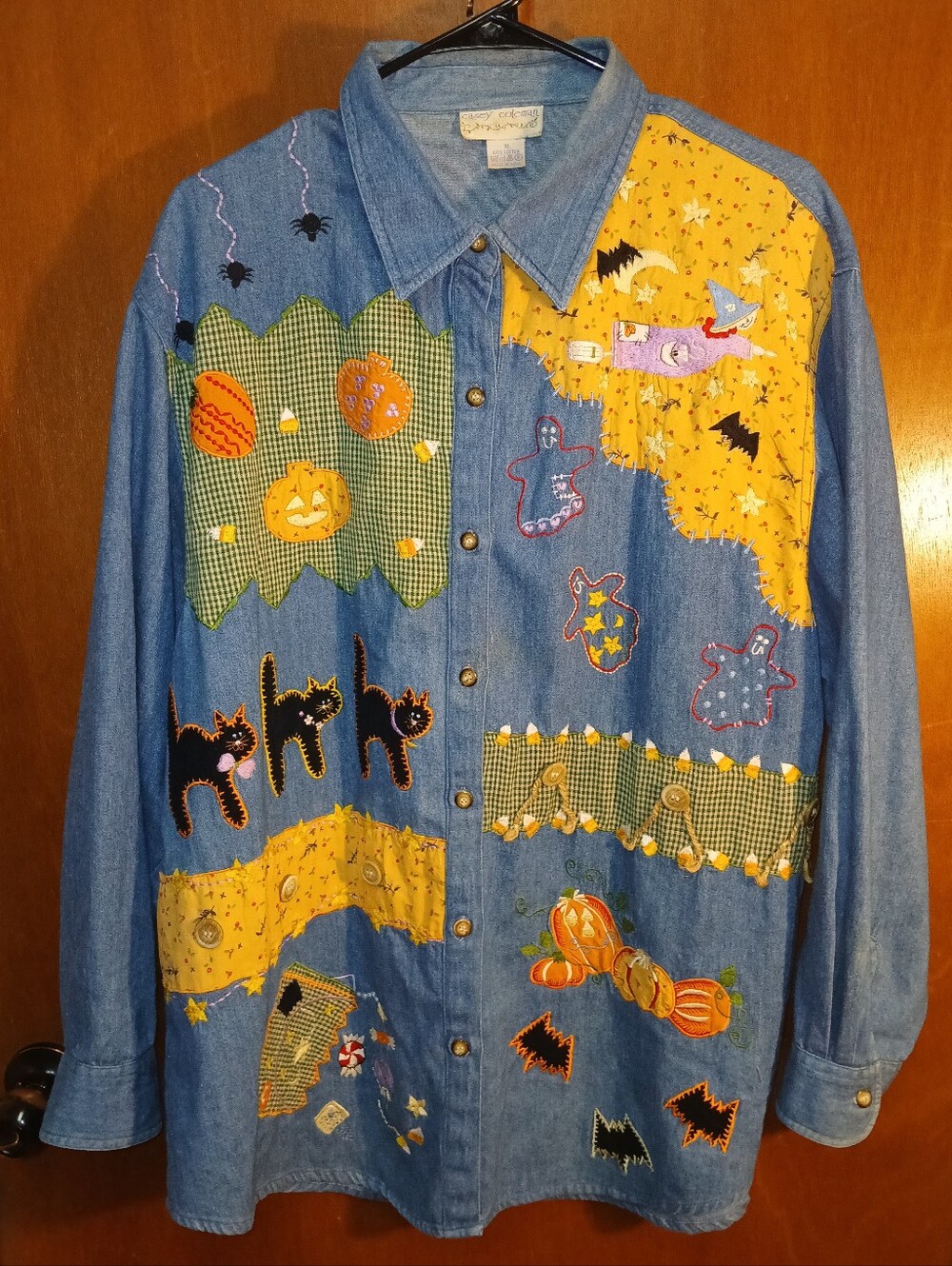 Casey Coleman Shirt XL Denim Halloween  Fall Embroidered Y2K